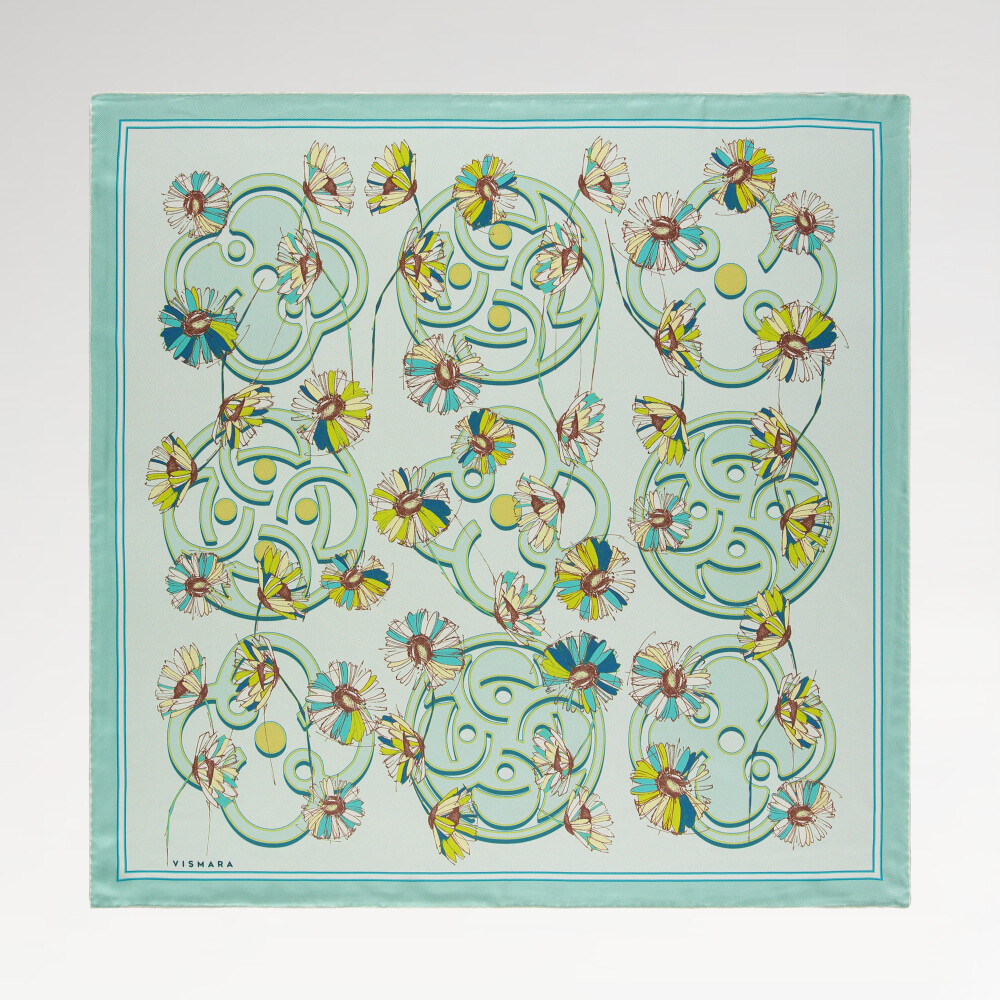 Mint Daisyne Pattern Twill Silk Square Scarf