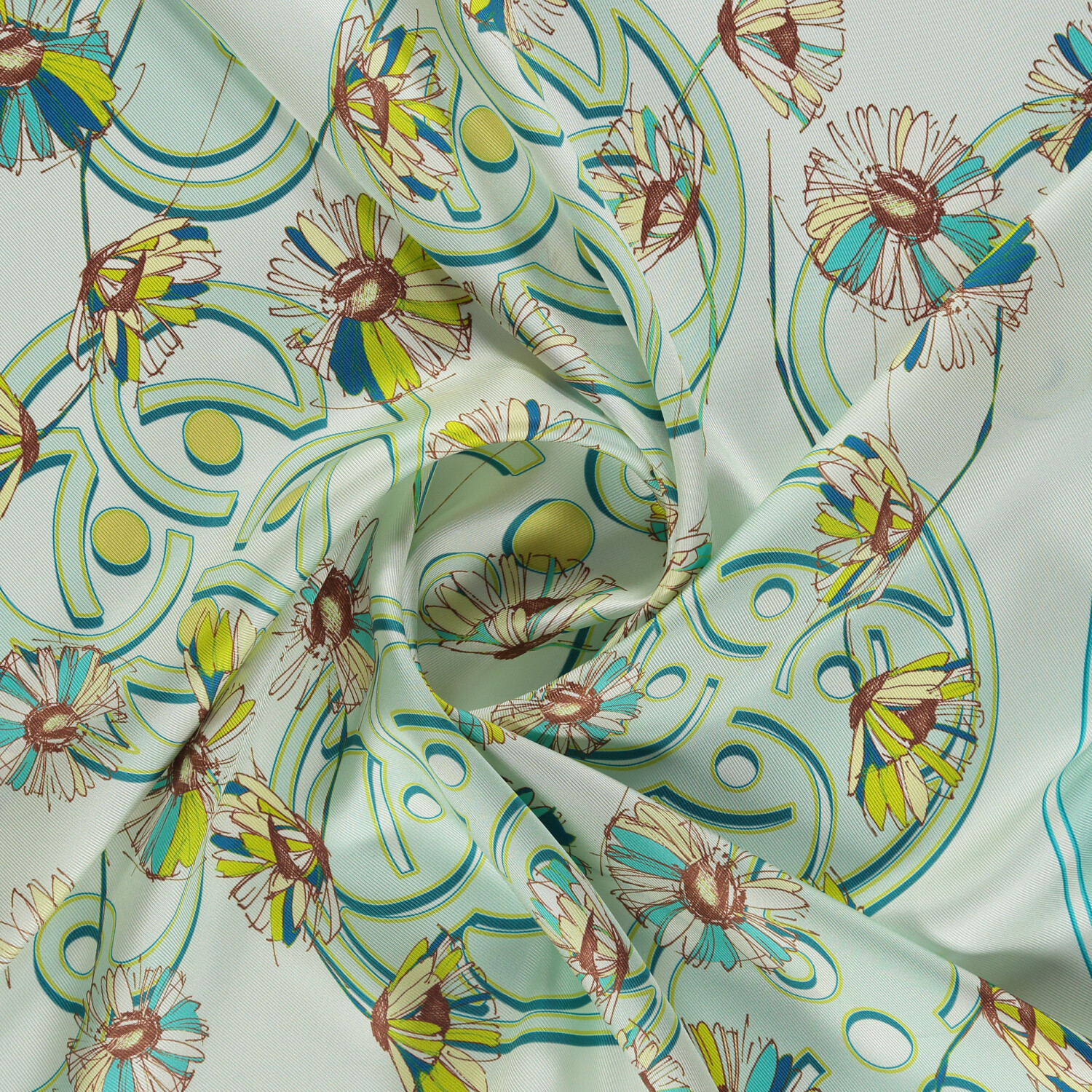 Mint Daisyne Pattern Twill Silk Square Scarf - 2