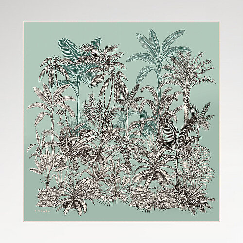Mint Exotic Oasis Patterned Twill Silk Square Scarf