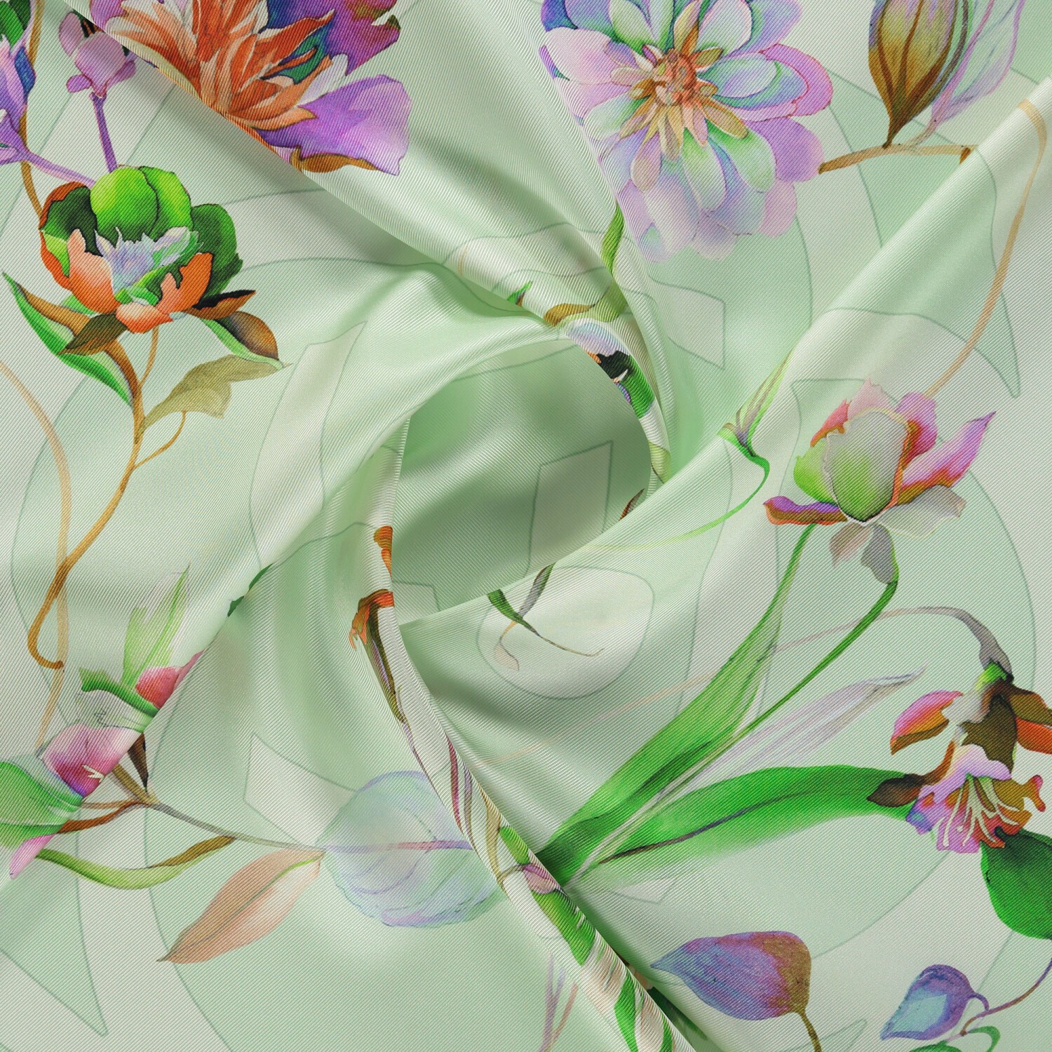 Mint Flora Symbol Pattern Twill Silk Square Scarf - 2