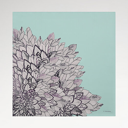 Mint Floral Leaf Pattern Twill Silk Square Scarf