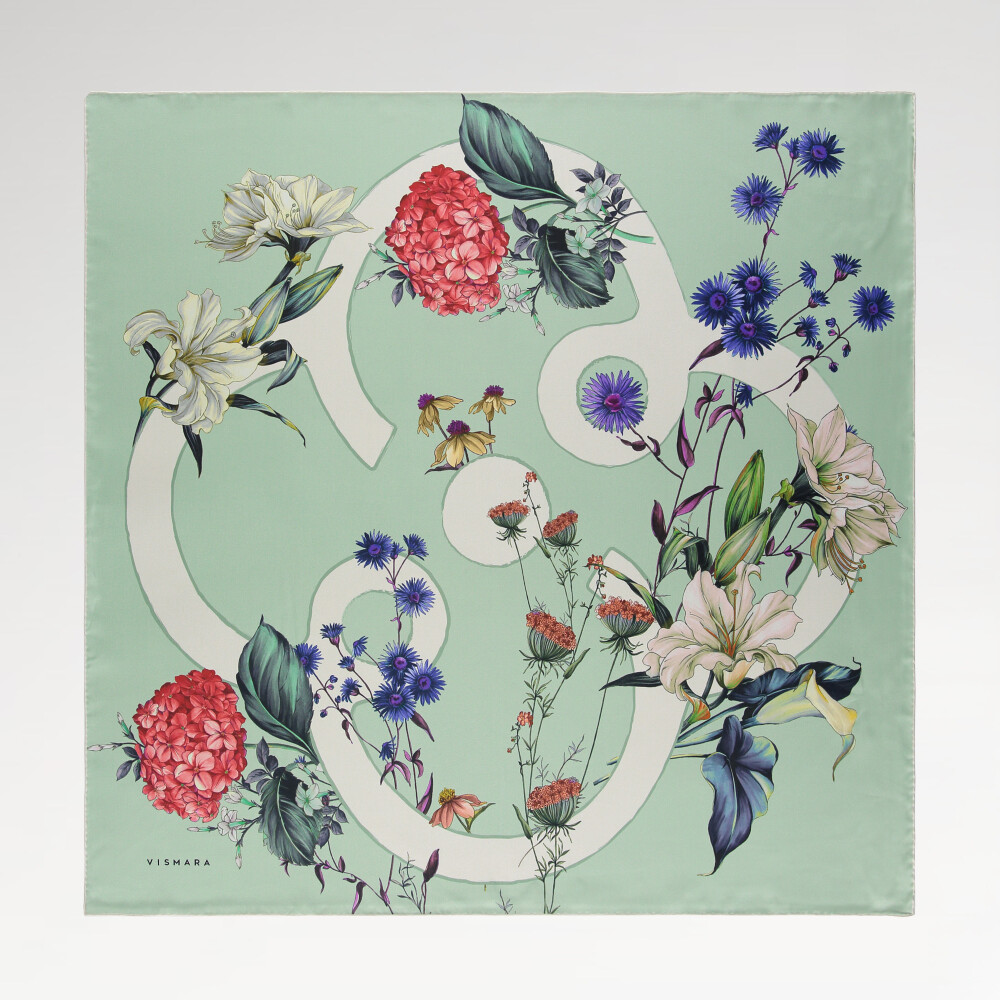 Mint Virelle Pattern Twill Silk Square Scarf