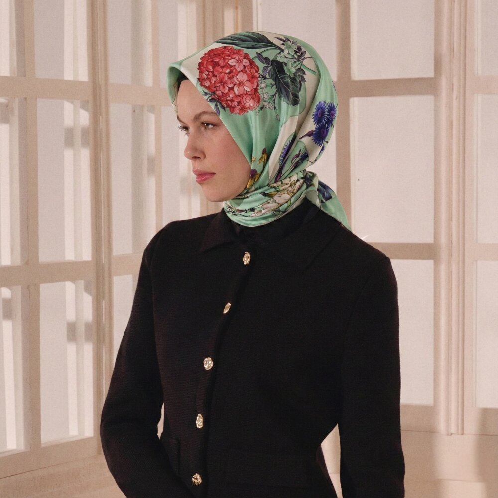 Mint Virelle Pattern Twill Silk Square Scarf - 3