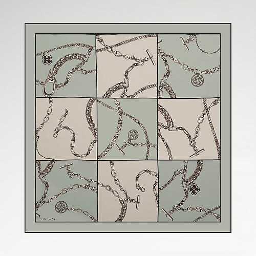 Mint Vismara Chain Pattern Silk Square Scarf