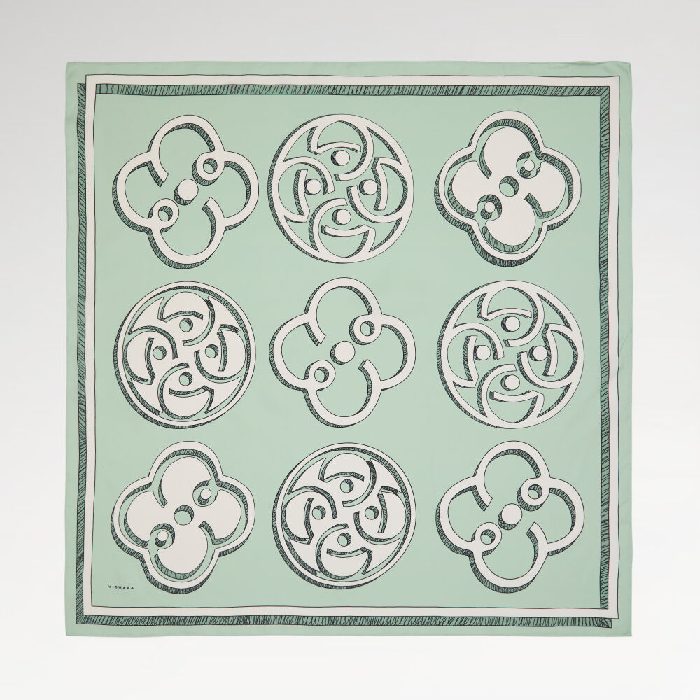 Mint Vismara Monogram Patterned Twill Silk Square Scarf