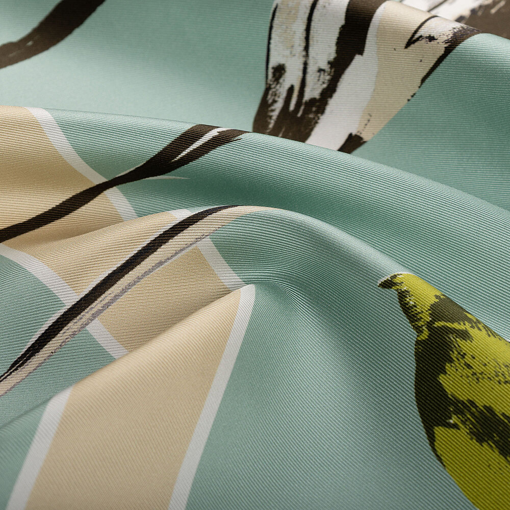 Mint Yeşil Vismara Camelia Desenli Twill İpek Eşarp - 2