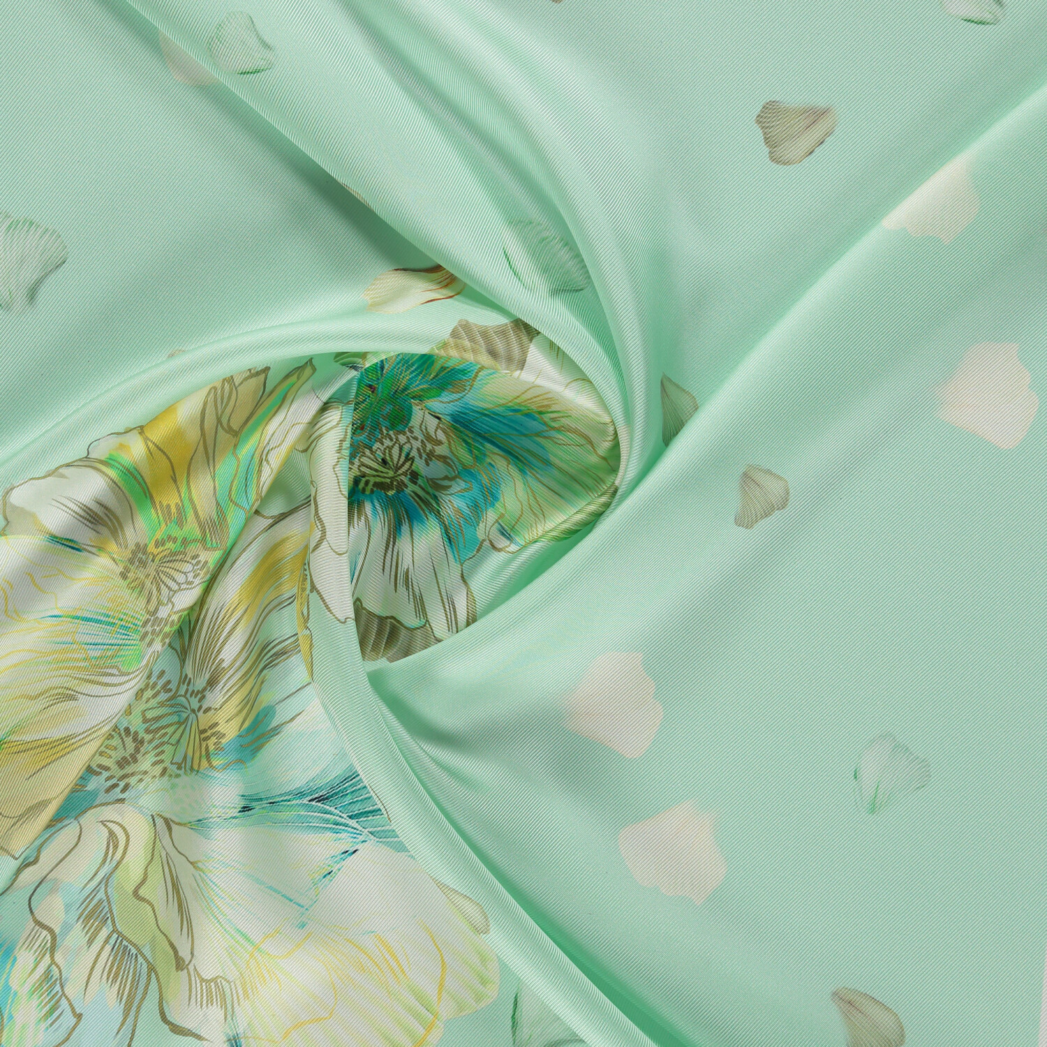 Mint Yeşili Foglia Lieve Desen Twill İpek Eşarp - 2