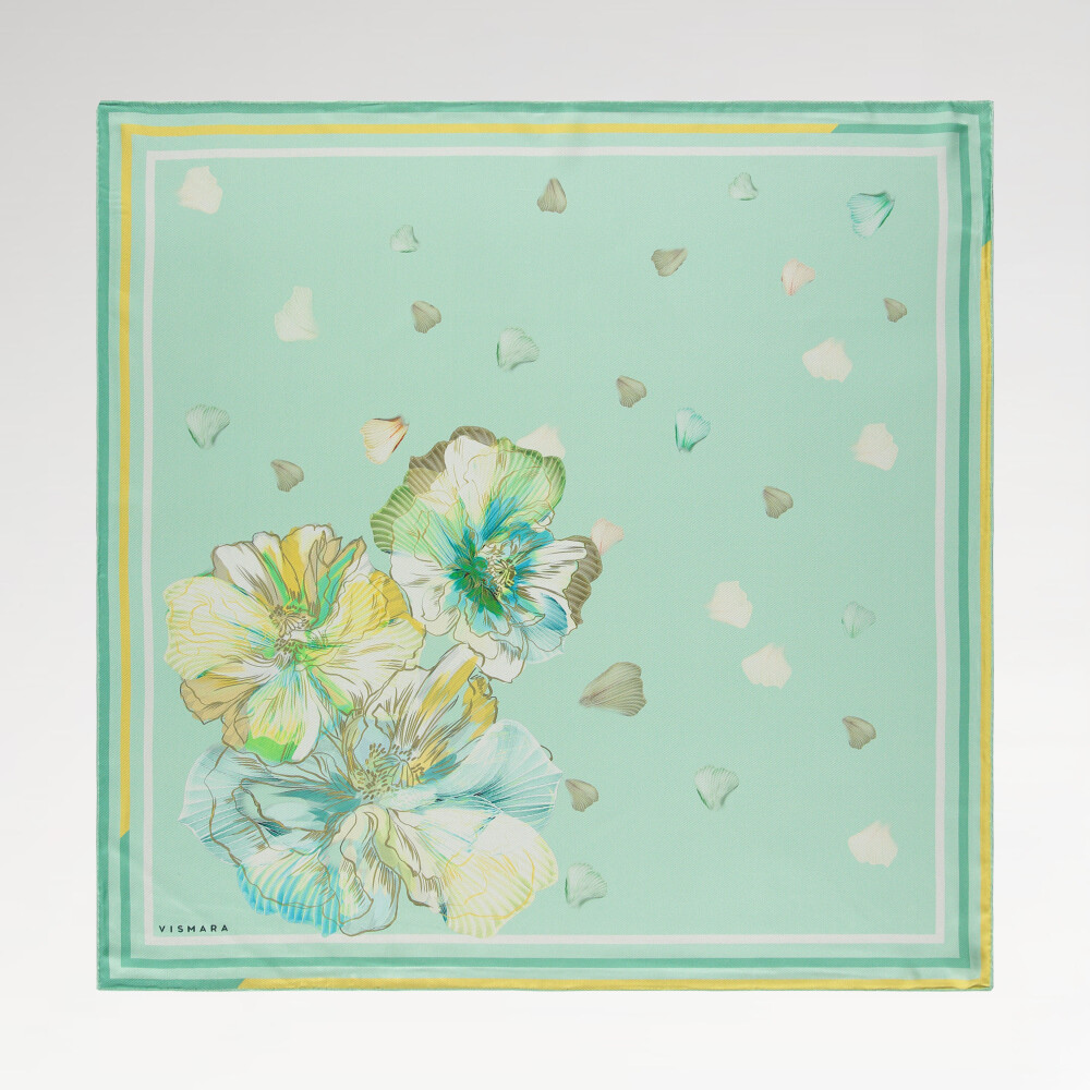 Mint Green Foglia Lieve Pattern Twill Silk Square Scarf