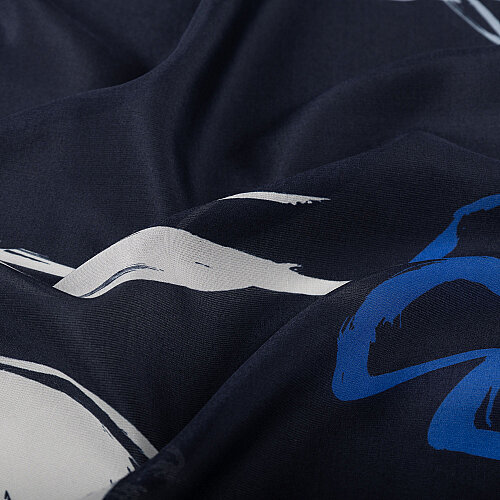 Navy Blue Abstract Tulip Pattern Silk Scarf - Vismara