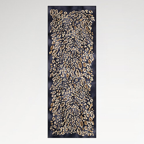 Navy Blue and Beige Classic Panther Pattern Silk Scarf - Vismara