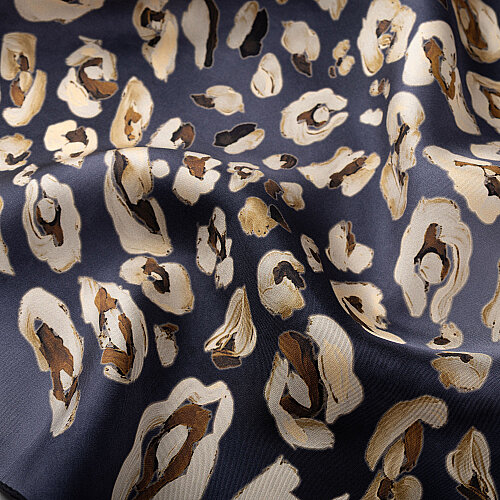 Navy Blue and Beige Classic Panther Pattern Silk Scarf - Vismara