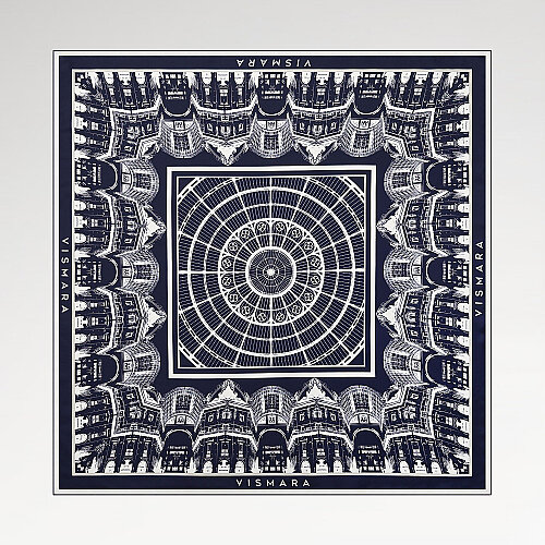Navy Blue and White Galleria Dome Patterned Twill Silk Square Scarf