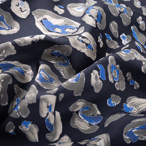 Navy Blue Classic Panther Pattern Silk Scarf - Vismara