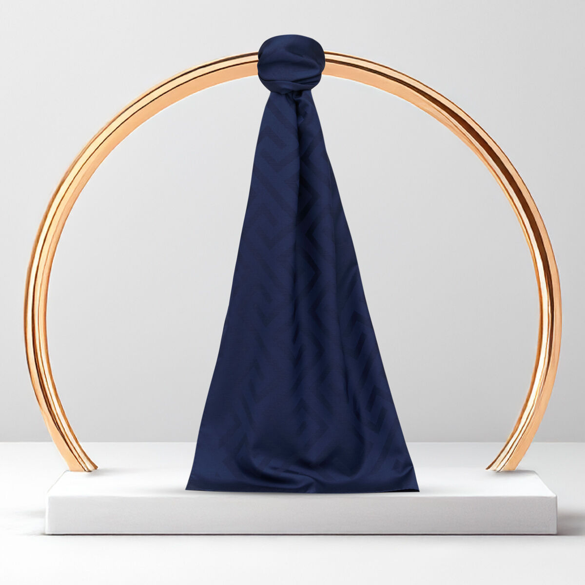 Navy Blue G Pattern Jacquard Wool Silk Scarf - 2