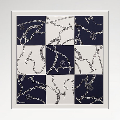 Navy Blue Vismara Chain Pattern Silk Square Scarf - Vismara