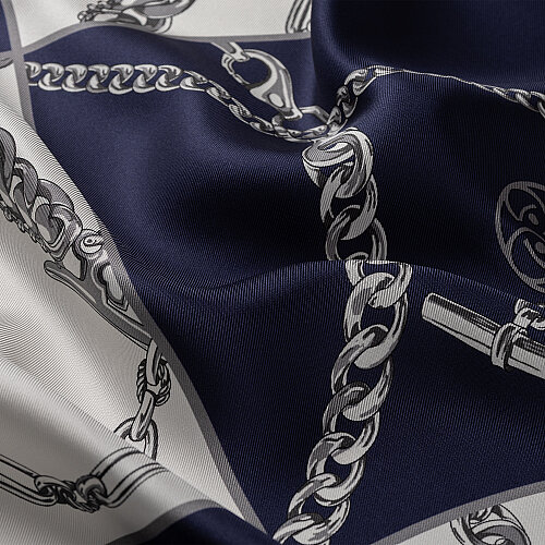 Navy Blue Vismara Chain Pattern Silk Square Scarf - Vismara