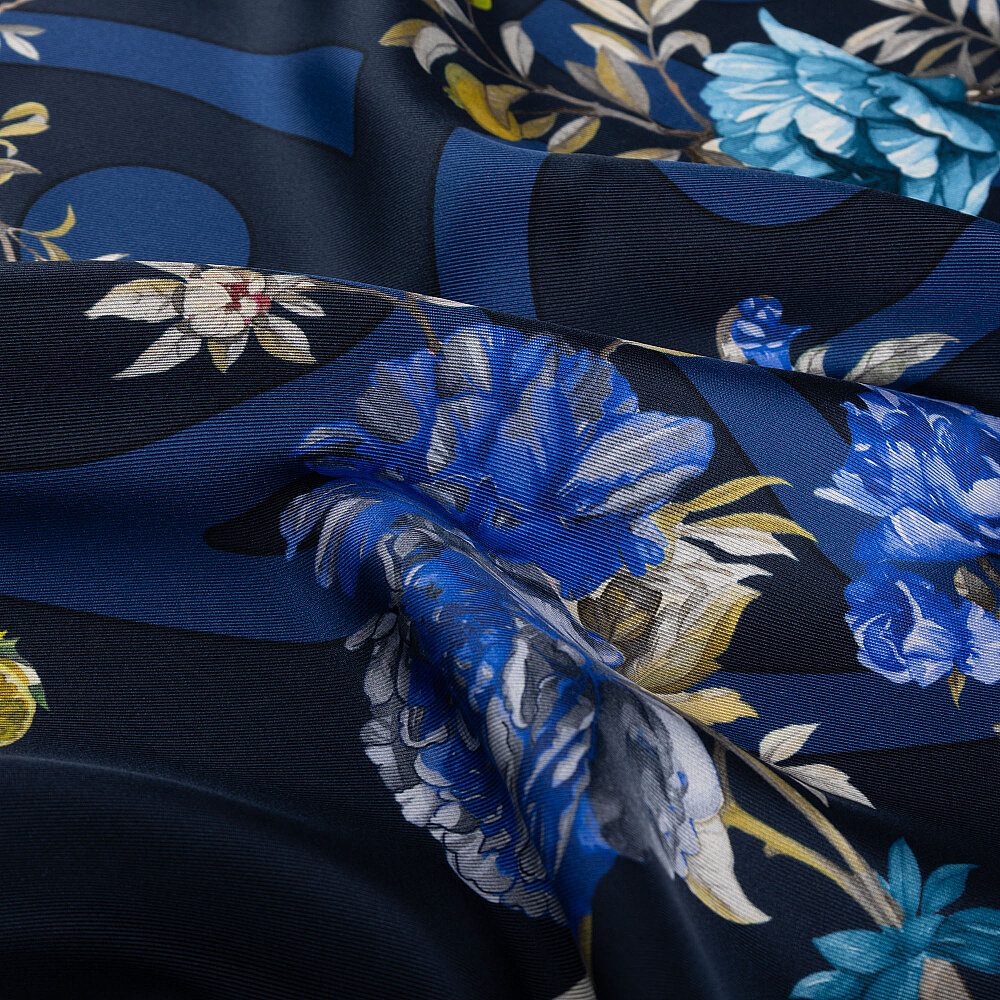 Navy Blue Vismara Melagrana Patterned Silk Square Scarf - 2