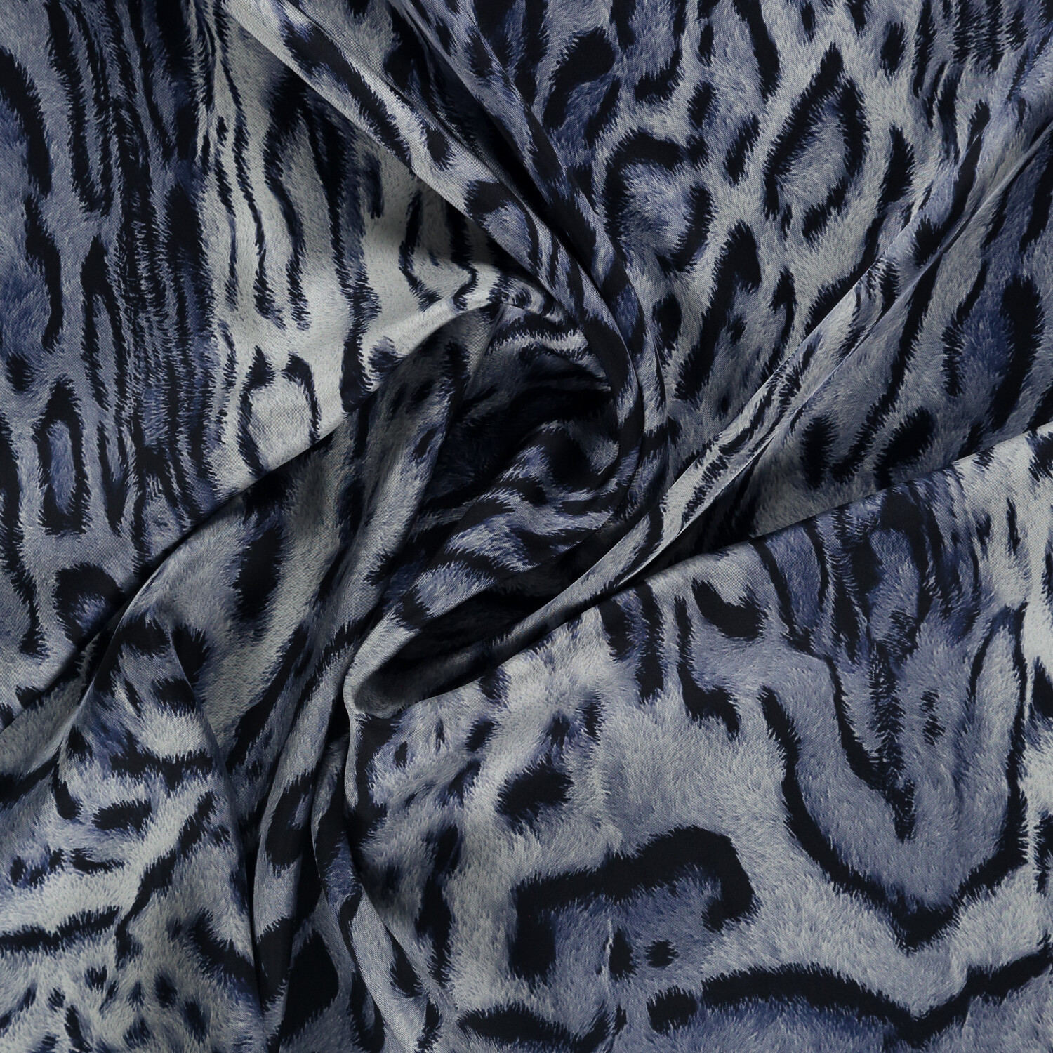 Navy Blue Leopard Motif Pattern Twill Silk Square Scarf - 2