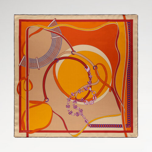 Orange Chain Harmony Patterned Silk Square Scarf