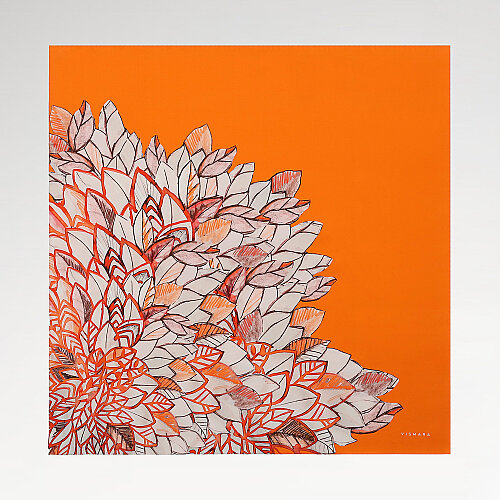 Orange Floral Leaf Pattern Twill Silk Square Scarf