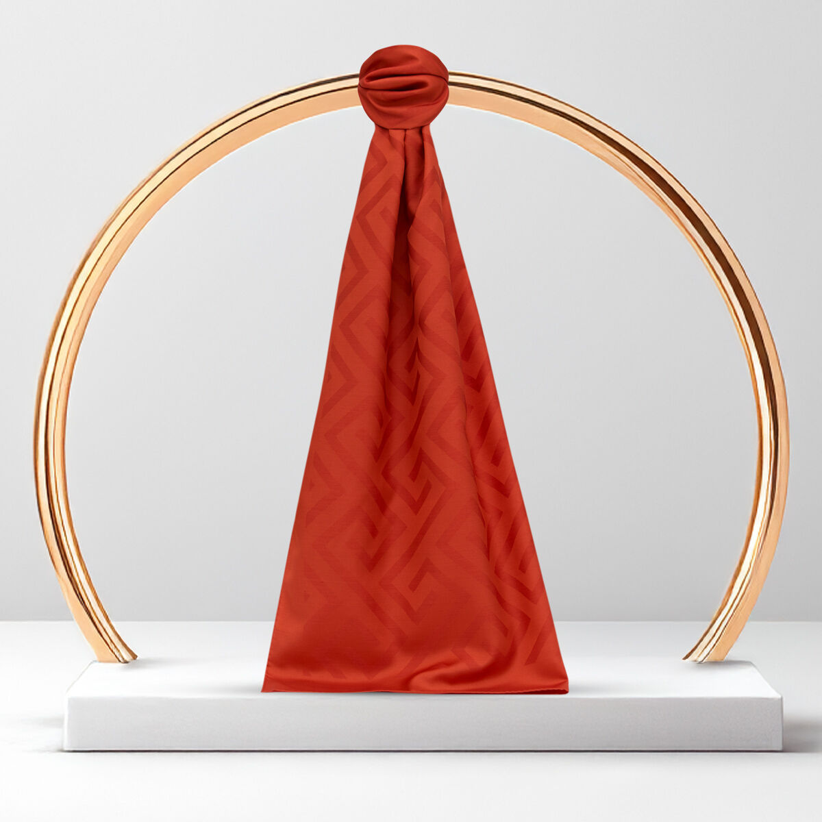 Orange G Pattern Jacquard Wool Silk Scarf - 2