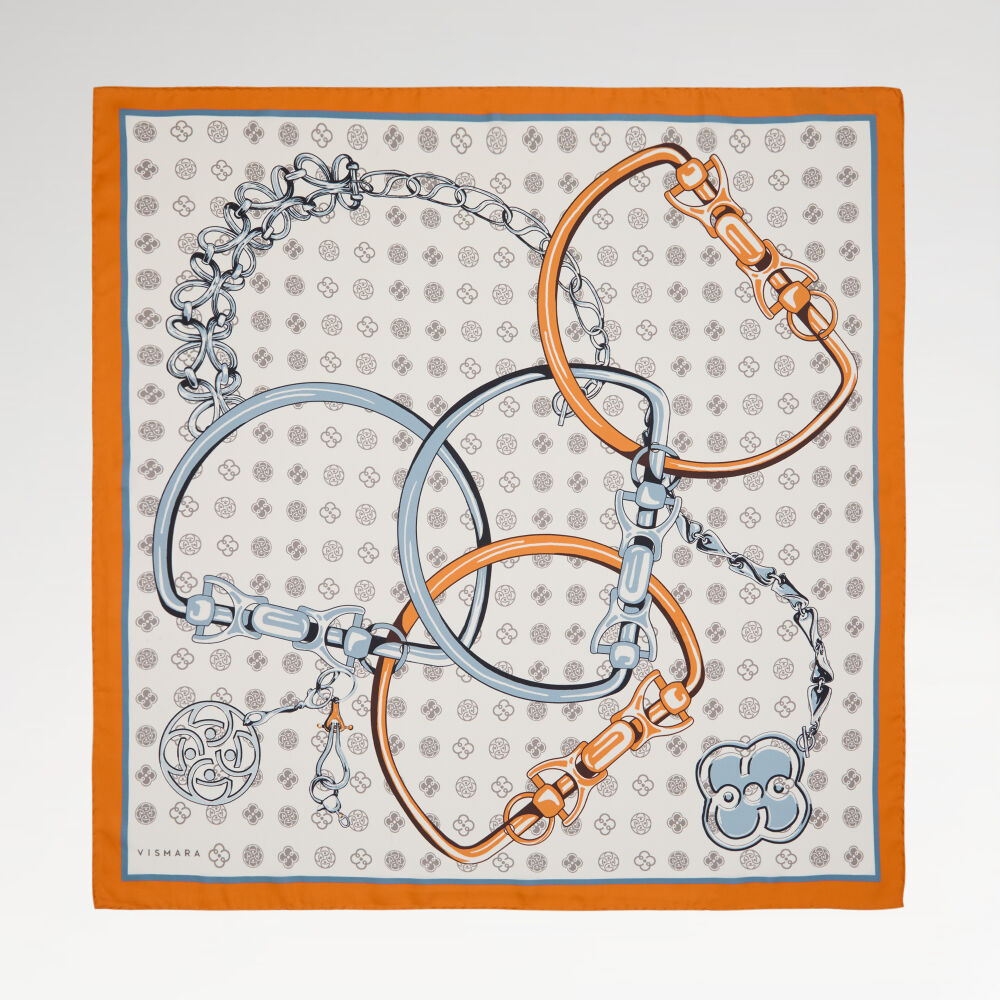 Orange Vismara Harness Patterned Twill Silk Square Scarf - Vismara