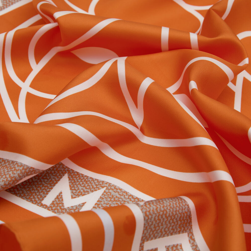 Orange Vismara Swan Pattern Twill Silk Square Scarf - Vismara