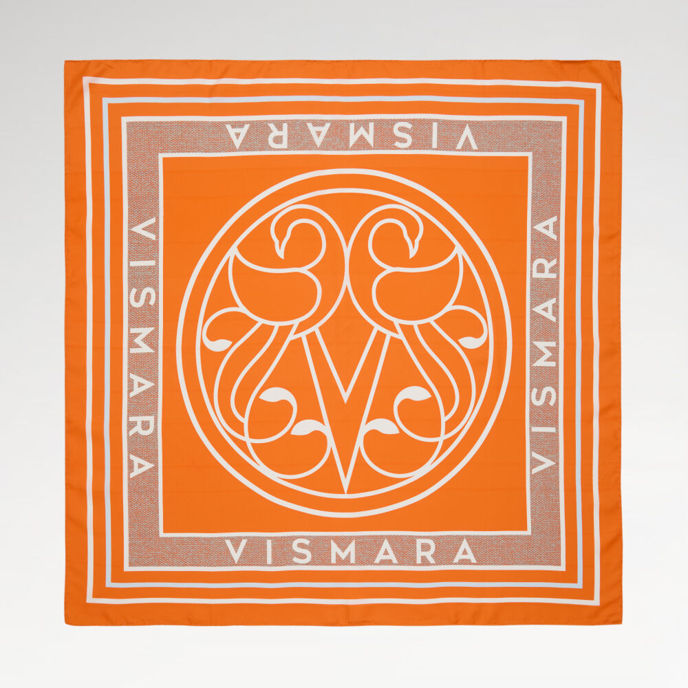 Orange Vismara Swan Pattern Twill Silk Square Scarf - Vismara