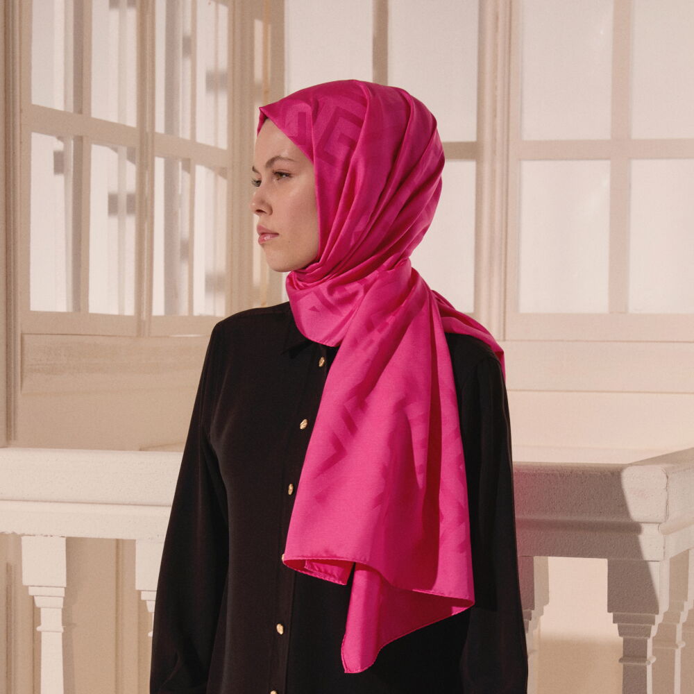 Pembe G Desen Jakarlı Yün İpek Şal - Vismara