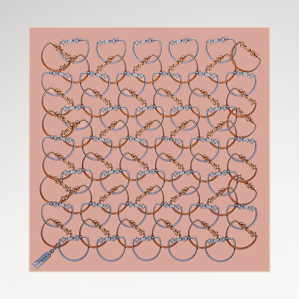 Pink Chain Pattern Silk Square Scarf - 1