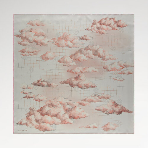 Pink Cloud Dance Patterned Silk Square Scarf - Vismara