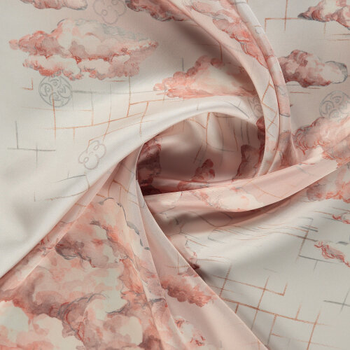 Pink Cloud Dance Patterned Silk Square Scarf - Vismara