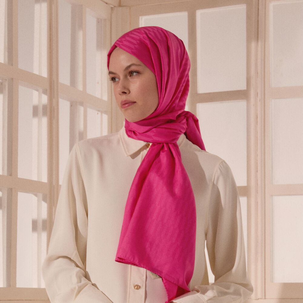 Pink Drop Pattern Jacquard Wool Silk Scarf - Vismara