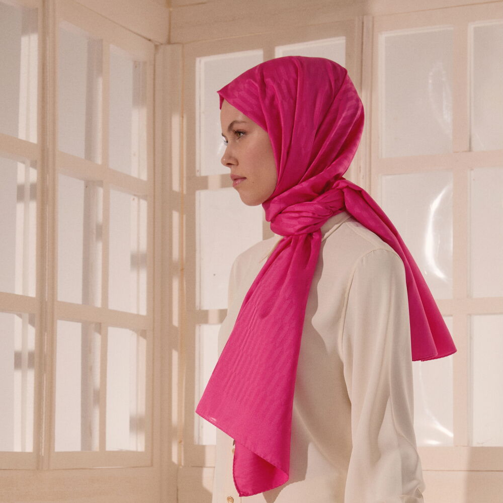 Pink Drop Pattern Jacquard Wool Silk Scarf - Vismara