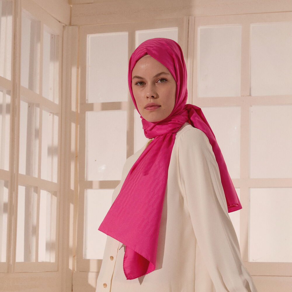 Pink Drop Pattern Jacquard Wool Silk Scarf - Vismara