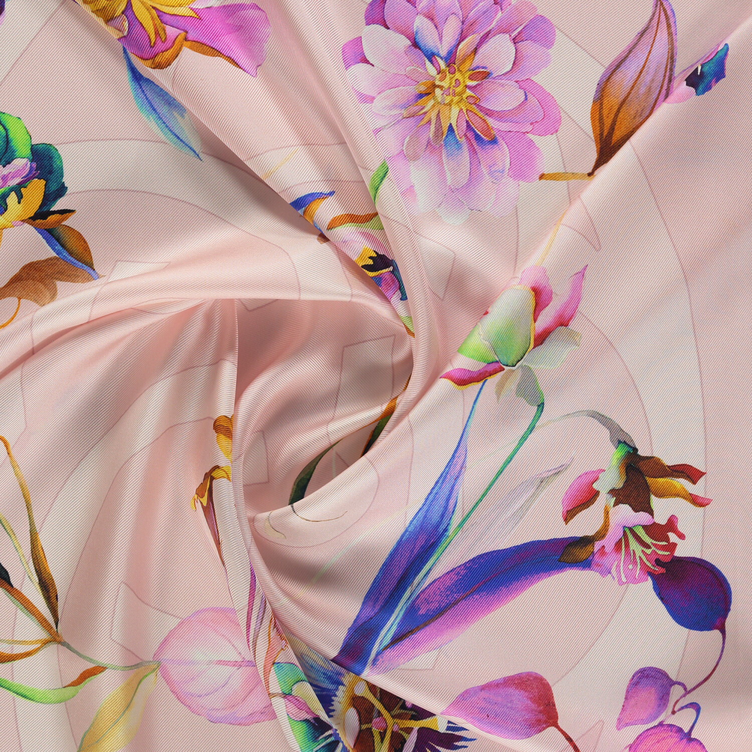 Pink Flora Symbol Pattern Twill Silk Square Scarf - 2