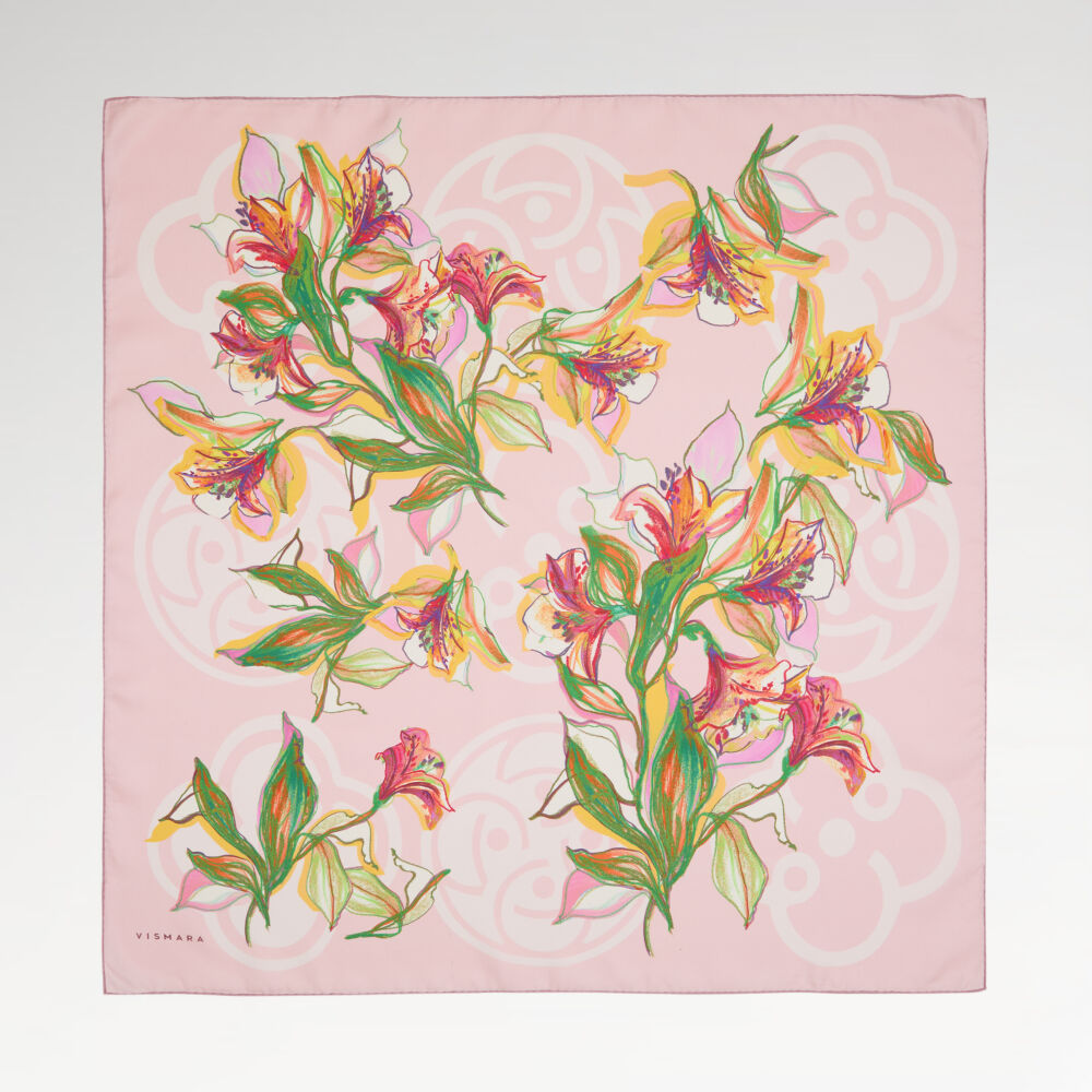 Pink Vismara Monogram Lily Flower Patterned Twill Silk Square Scarf - Vismara