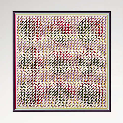 Plum Isometric Monogram Patterned Twill Silk Square Scarf