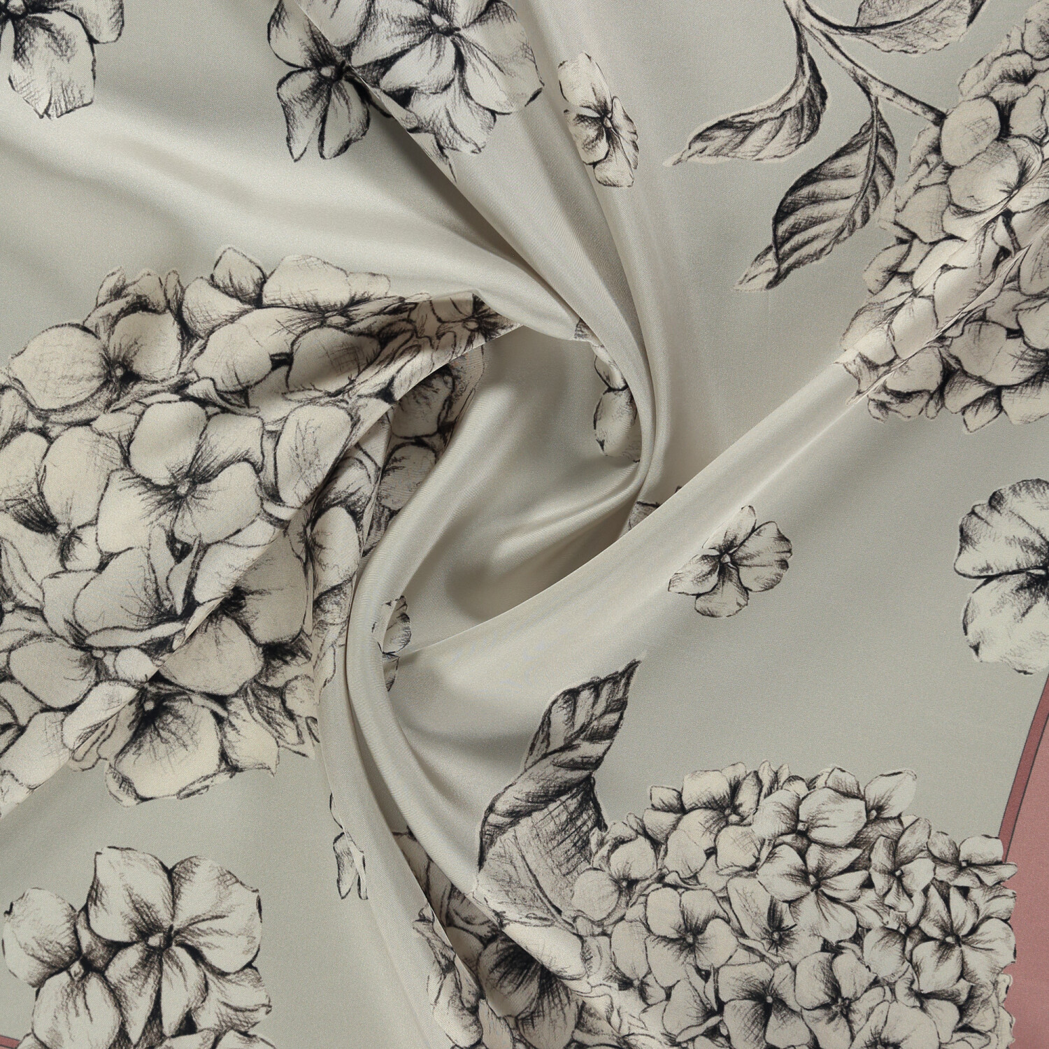 Powder Hydrangea Flower Patterned Twill Silk Square Scarf - 2