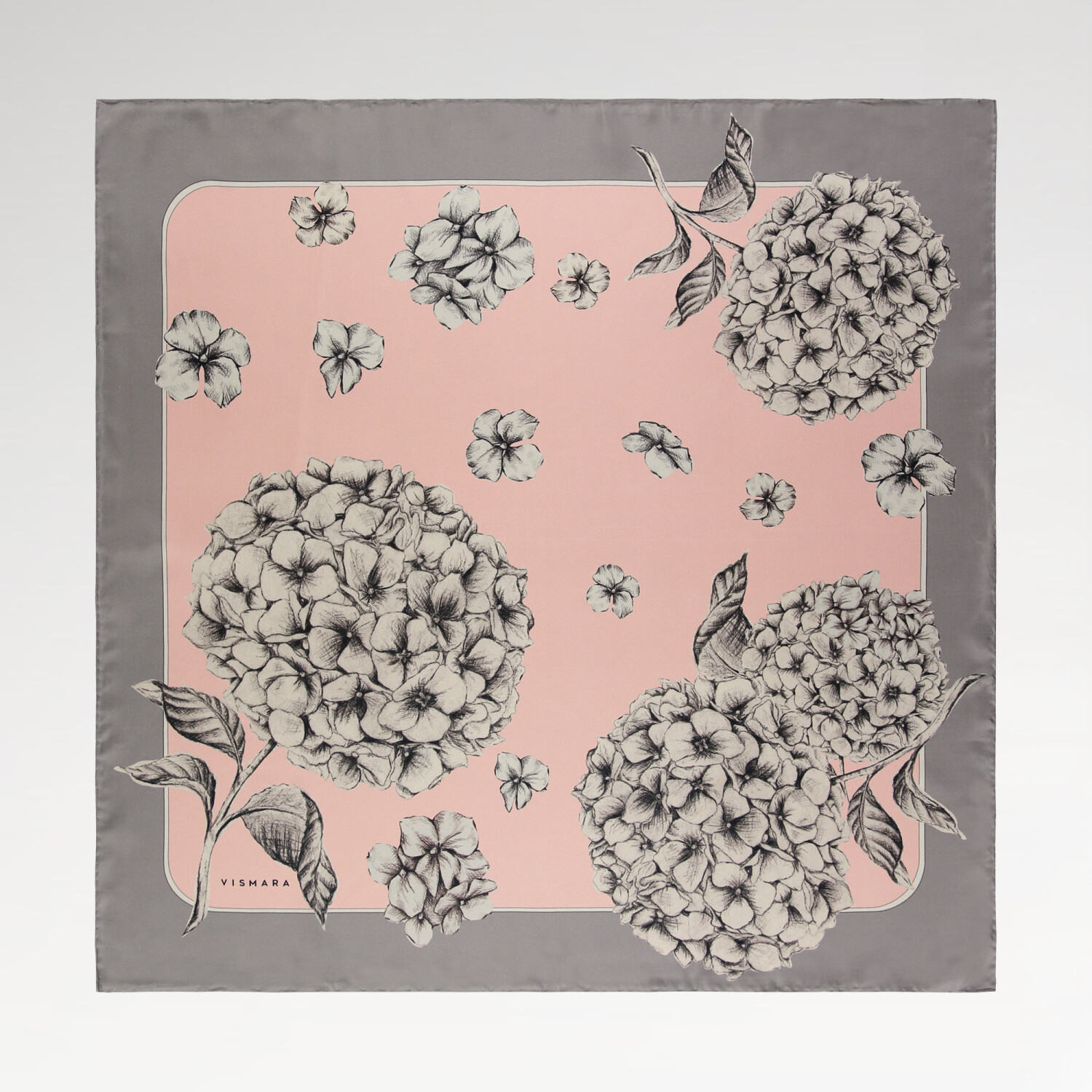 Powder Mink Hydrangea Flower Patterned Twill Silk Square Scarf - 1