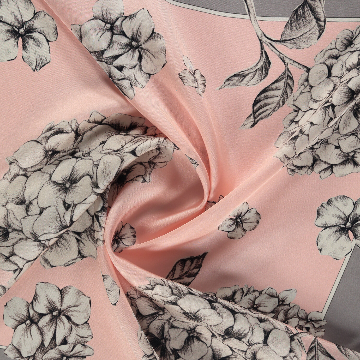 Powder Mink Hydrangea Flower Patterned Twill Silk Square Scarf - 2