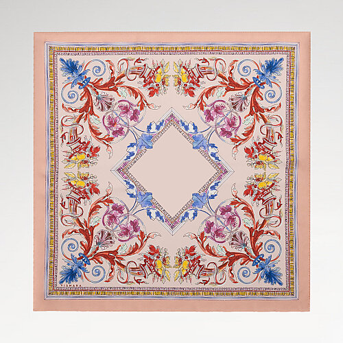 Powder Pink Fiorenza Patterned Silk Square Scarf