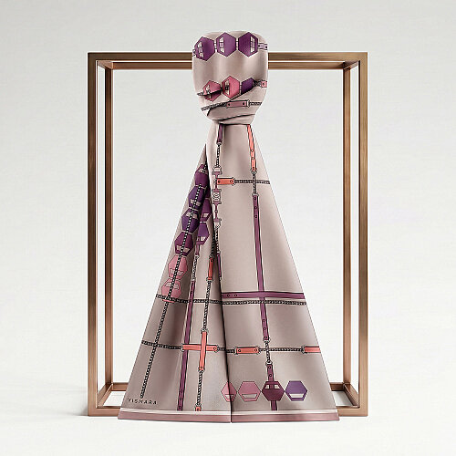Powder Pink Prism Line Pattern Silk Scarf - Vismara