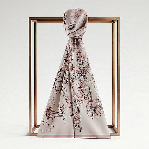 Powder Pink Toile Garden Pattern Silk Scarf