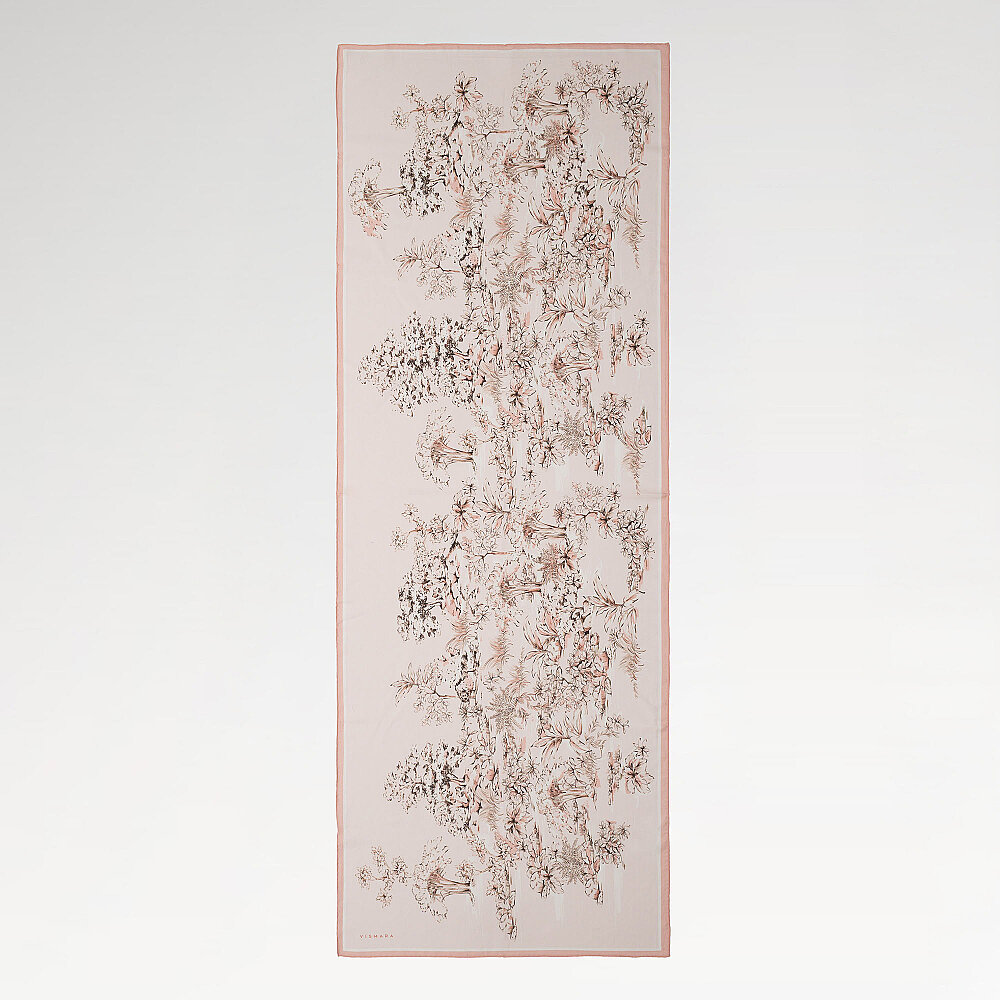Powder Pink Toile Garden Pattern Silk Scarf - 2
