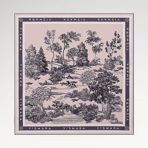 Powder Pink Toile Garden Pattern Twill Silk Square Scarf