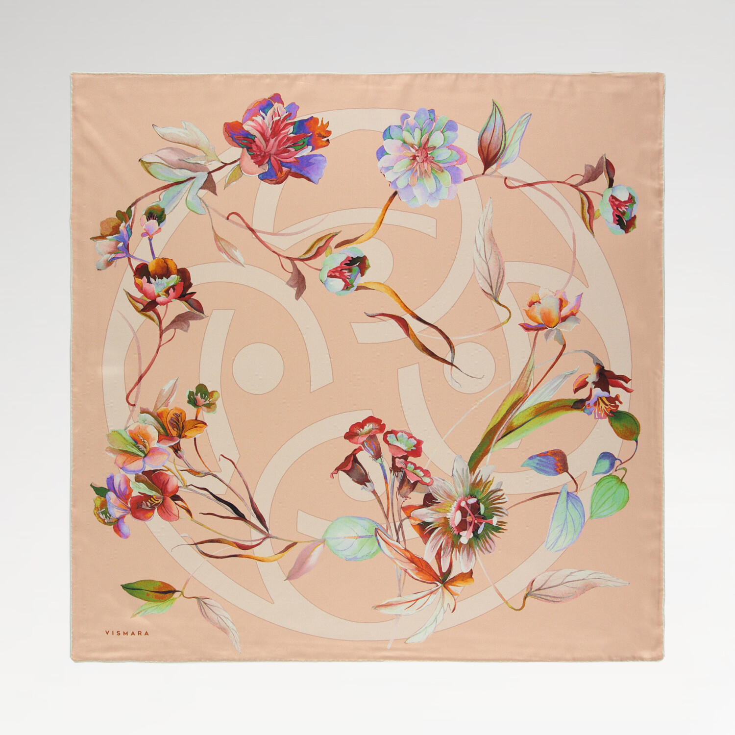 Pudra Flora Sembol Desen Twill İpek Eşarp - 1