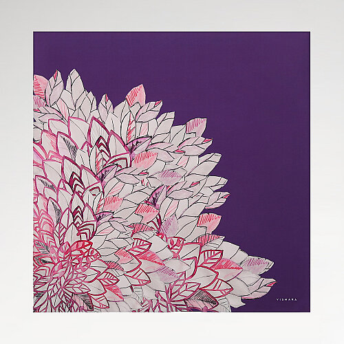Purple Floral Leaf Pattern Twill Silk Square Scarf - Vismara