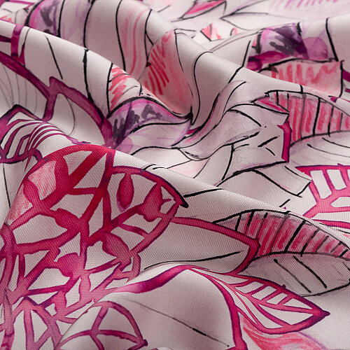 Purple Floral Leaf Pattern Twill Silk Square Scarf - Vismara