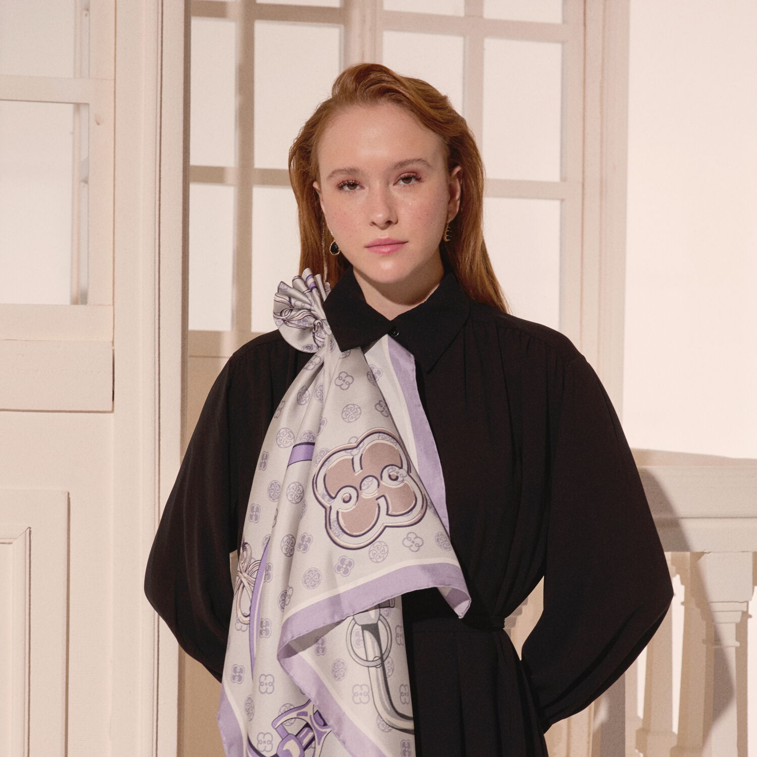 Purple Vismara Harness Patterned Twill Silk Square Scarf - 4